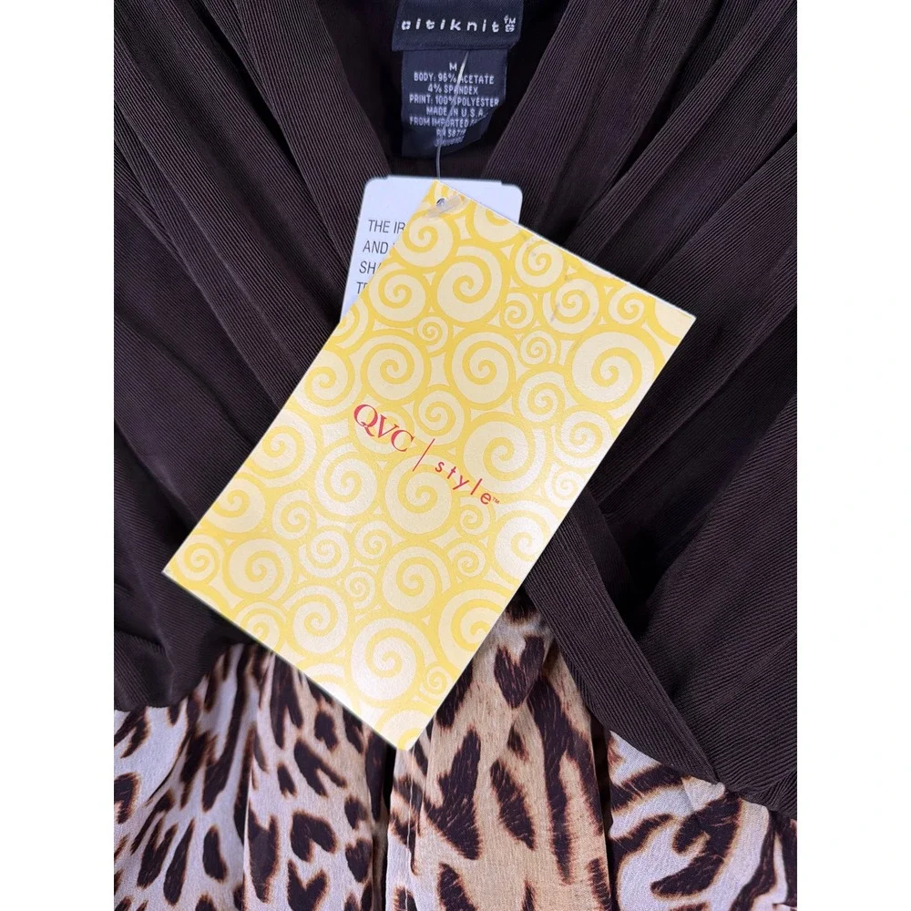 NWT Y2K Citiknits Women's Brown Leopard Print Faux Wrap Mini Dress/Tunic Size M‎